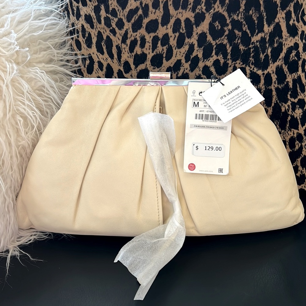 ZARA Leather Framed Clutch in Cream! Brand New With Tags- Sold out! $129.90